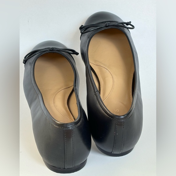 Talbots Black Leather Ballet Flats, Patent Leather Fronts and Bows. Size 8 1/2 - Picture 9 of 12
